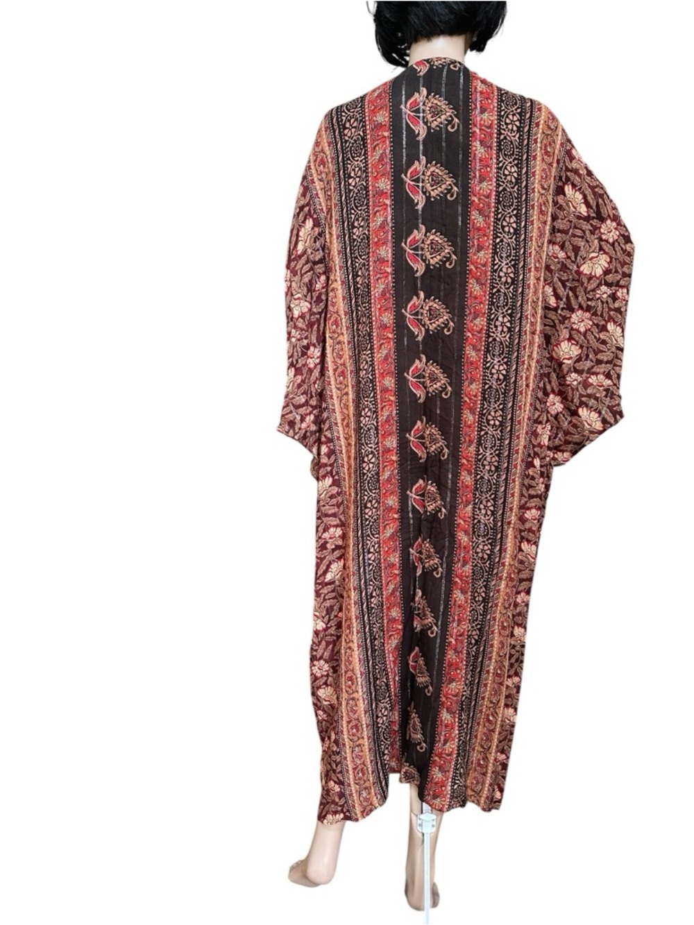 Zara Boho Floral & Striped Maxi Kaftan Long Dress, M - Picture 8 of 15